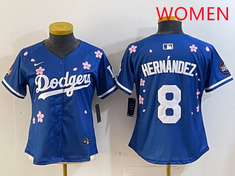 Women Los Angeles Dodgers #8 Hernandez Blue Sakura Edition 2025 Nike MLB Jersey style 3->women mlb jersey->Women Jersey